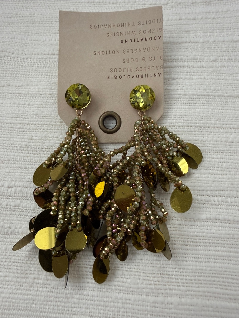 NWT Anthropologie Beaded Dangle Olive Colored Earrings, $18